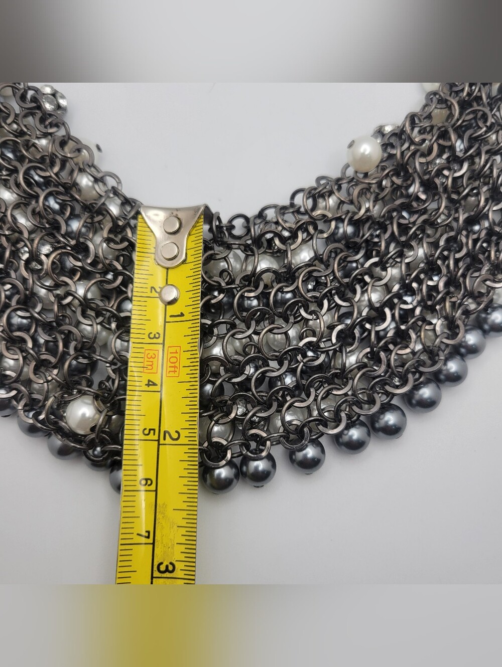 Elegant Two-Tone Pearl Statement Necklace - White & Gunmetal - Picture 7 of 7